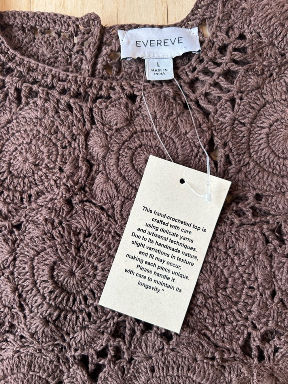 Evereve Hand Crochet Cotton Floral Lace Sleeveless Tank Brown Boho Sz Large NWT - Picture 6 of 16